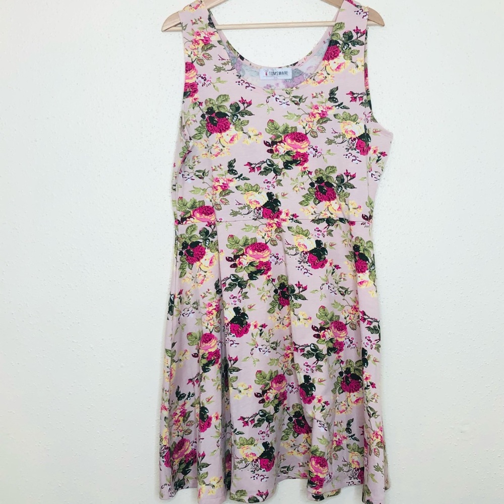 Tomsware Pink Floral Print Sleeveless Dress
